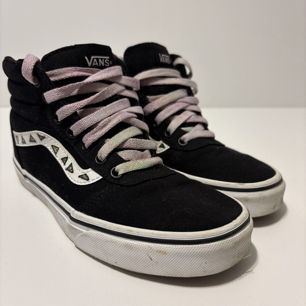 EUC Vans Shoes Womens 6 Old Skool High Top Skate Sneaker Black Canvas Lace Up